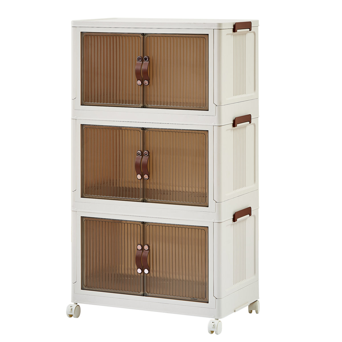 3-Tier Folding Stackable Storage Bins with Lid and Wheels (Set of 2)